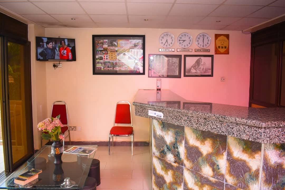 Sky Hotel reception desk and lounge
